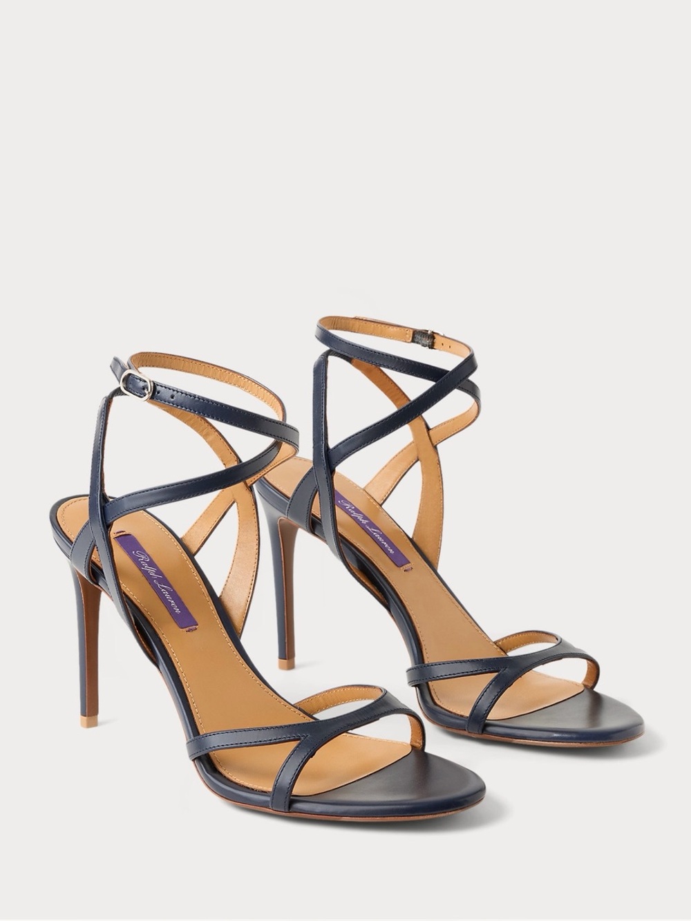 RALPH LAUREN COLLECTION CLARKE 95MM CALFSKIN SANDAL IN LUX NAVY